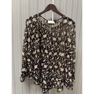 Zimmermann Floral Embroidery Chiffon-Sleeve Blouse Black Size 0